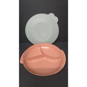 Tupperware Pink Divided Snack Plate With Lid Kids Round Microwave Dish USA